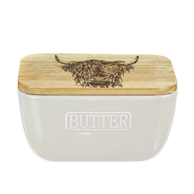 Image of Selbrae House White Butter Dish - Highland Cow White unisex