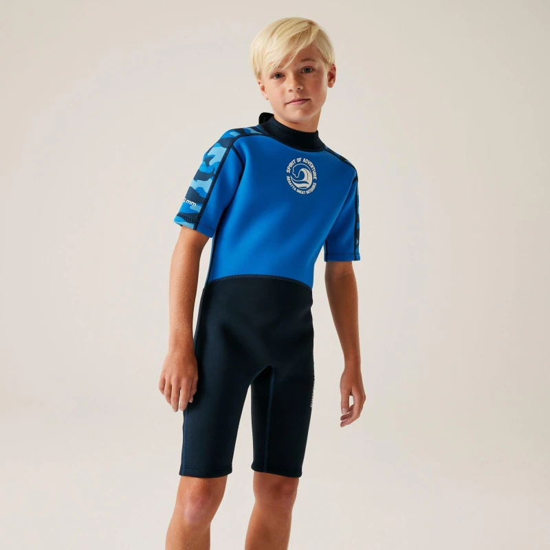 Image of Regatta Kids Wetsuit Shorties Blue Camo/Olymp male 13 Years