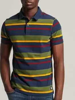 Image of Superdry Academy Stripe Polo Shirt, Navy Size M Men