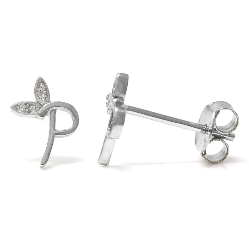 Image of Say It With Winged Initial Earring Pair - Sterling Silver - P Silver Unisex One Size