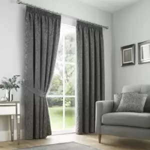 Image of Lamina Jacquard Weave Pencil Pleat Lined Curtains, Slate, 90 x 90" - Curtina