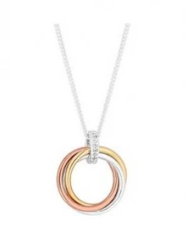 Image of Simply Silver Sterling Silver Cubic Zirconia Tri Tone Short Pendant Necklace