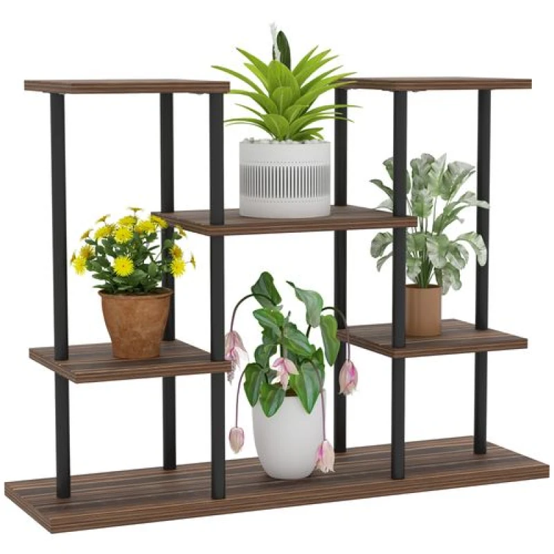 Image of Outsunny Outsunny 4 Tiered Indoor Plant Stand Display Rack, Carbonised Finish Brown