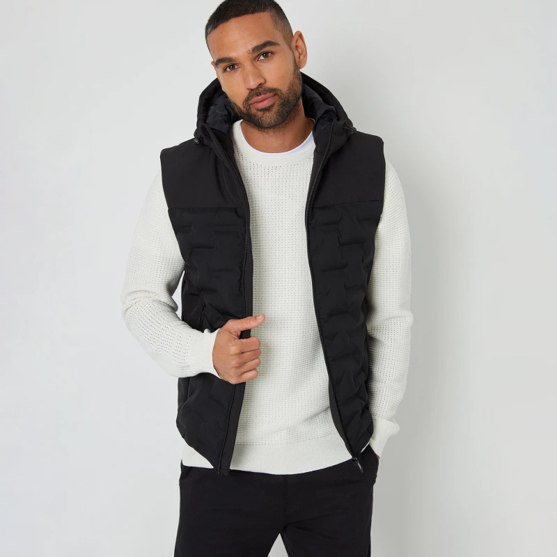 Image of Threadbare Quilted Panel Hooded Gilet Black