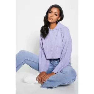Image of I Saw It First Recycled Collar Oversized Cosy Knit Cropped Jumper - Purple