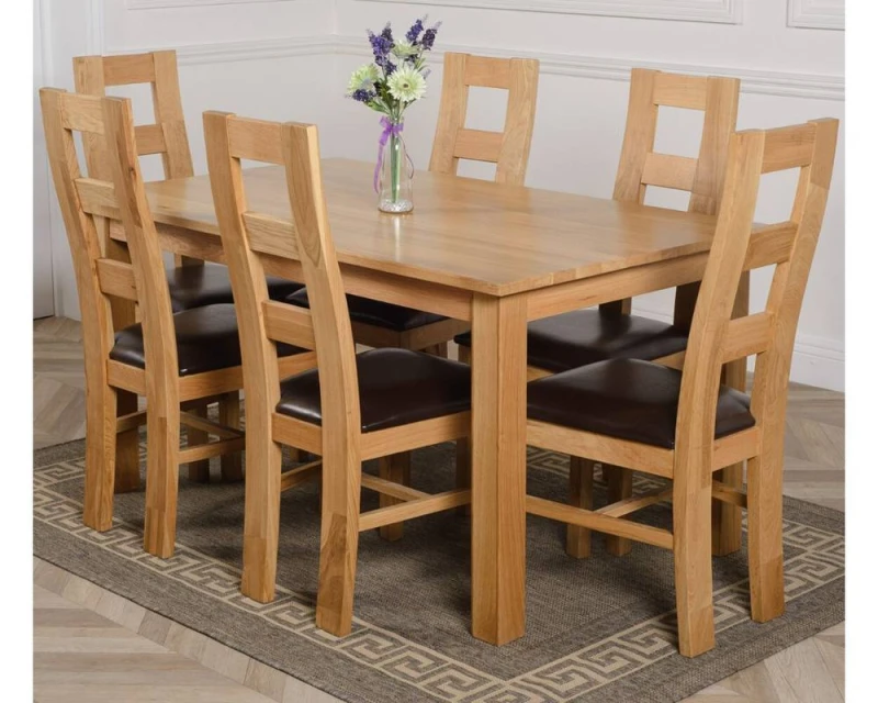 Image of Thats Furniture Oslo 150 x 90cm Medium Oak Dining Table & 6 Yale Chairs in Brown Brown Unisex 150 x 90 cm