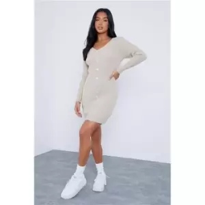 Image of I Saw It First Stone Petite Knitted Button Detail Mini Dress - Grey