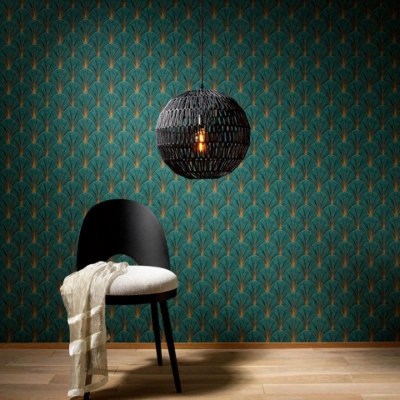 Image of Erismann Green Art Deco Avant Garde Wallpaper Gold Geometric Fan Feature Wall, Green WL-10451-19