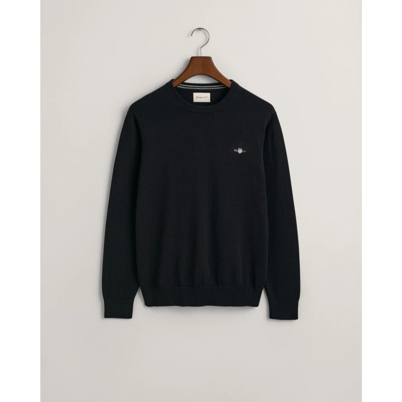 Image of Gant Classic Cotton Crew Neck Sweater - Black M