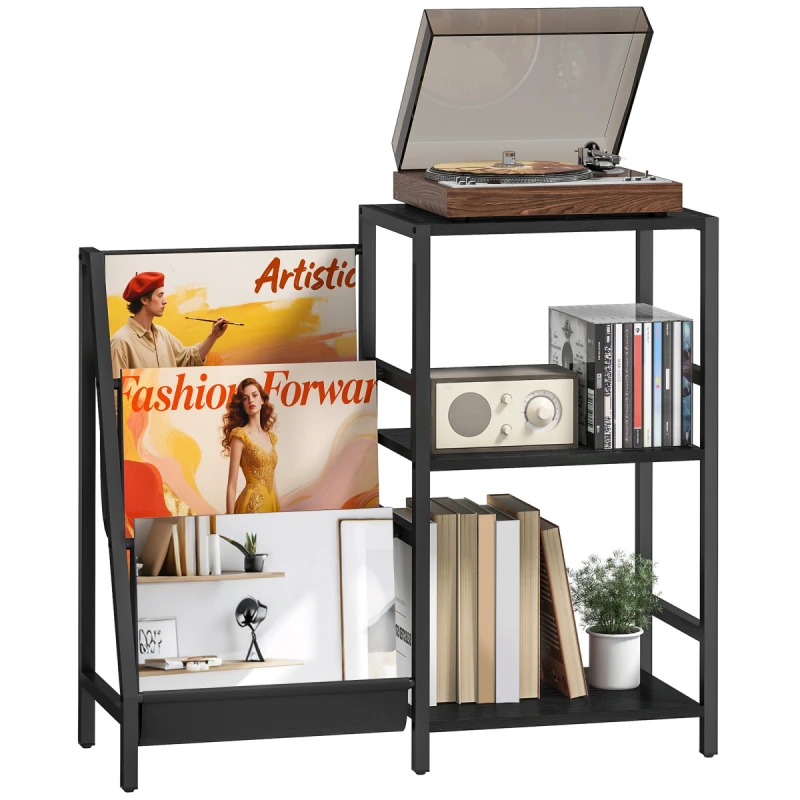 Image of HOMCOM HOMCOM Record Player Stand, 3-Tier Side Table with Vinyl Record Storage in Black One Size Unisex 5063603058057