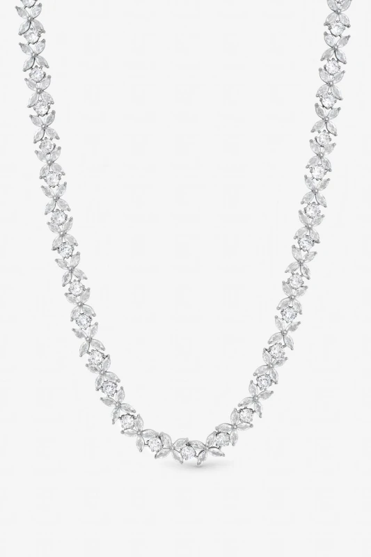 Image of Jon Richard Womens Rhodium Plated Cubic Zirconia Floral Necklace in Silver Silver Female One Size