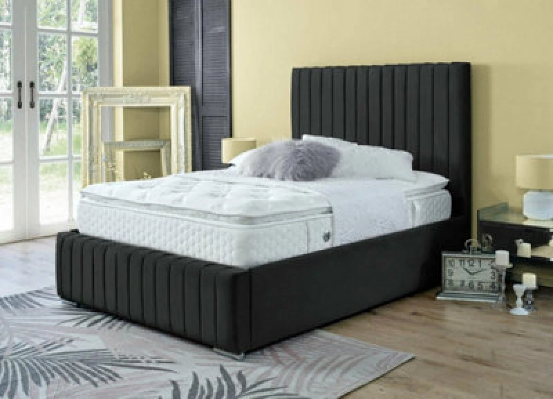 Image of Ds Living Savoy Upholstered Soft Black Velvet Panel Design Bed Frame 6ft