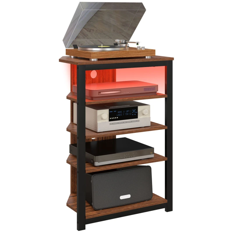 Image of HOMCOM TV Stand with Lights, 4-Tier Storage Shelves for TVs up to 29'', Brown 839-544V81BN