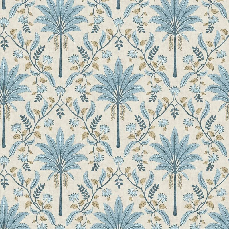 Image of HOLDEN DECOR Holden Decor Palm Trellis Blue Wallpaper Tropical Leaves Stylish Feature Wall WL-13751