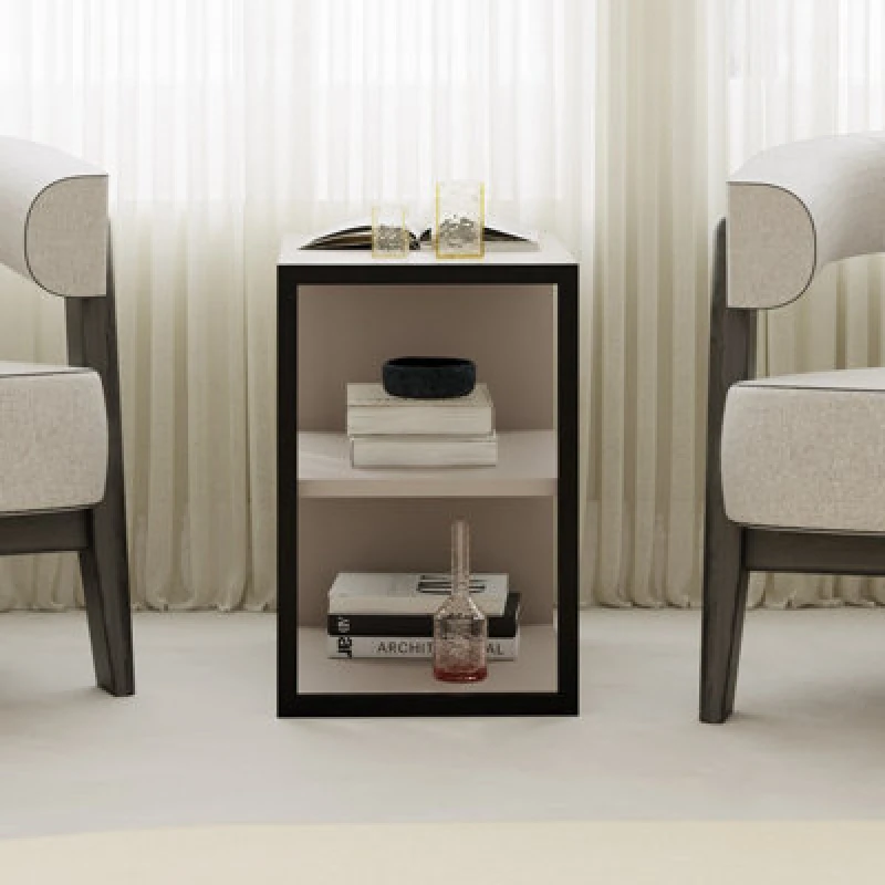 Image of Decortie Modern Echo 3-Tier Sofa End Table, Single Small Side Table, Bedside Table With Metal Frame 30(W)X42(D)Cm (Mocha Grey)