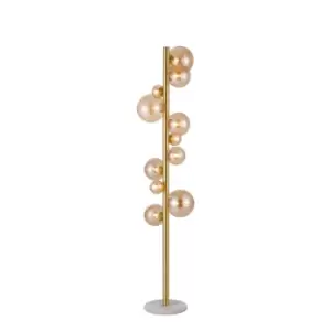 Image of Marshall Floor Lamp, 11 Light G9, Satin Gold, Amber Plated Glass