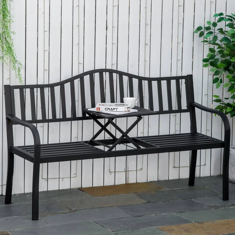 Image of OUTSUNNY Outdoor Bench with Liftable Middle Table, Patio Loveseat, Black Unisex