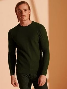 Image of Superdry Supima Textured Crew Jumper - Green , Green, Size 2XL, Men