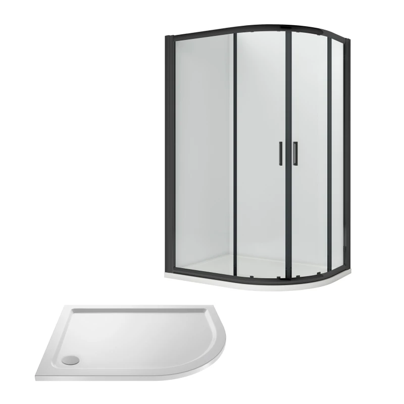 Image of Balterley Ruwa Offset RH Quadrant: Door, Panel, Tray, 1000 x 800 mm Black/White in Black Unisex