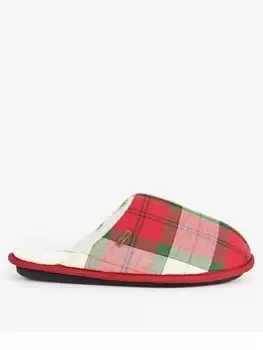 Image of Barbour Young Tartan Mule Slippers - Red, Size 10, Men