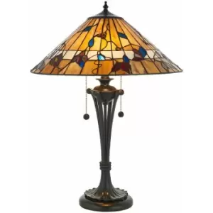 Image of Loops - Tiffany Glass Table Lamp Light Dark Bronze & Rich Colours Floral Shade i00175