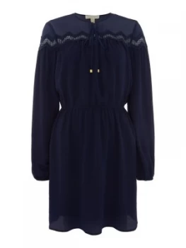 Image of Michael Kors Chevron trim long sleeve dress Blue