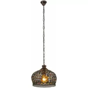 Image of Hanging Ceiling Pendant Light Antique Copper & Coloured Glass 1 x 60W E27 Bulb