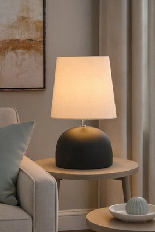 Image of Lighting Collection Large Black Ceramic Table Lamp Black And Chrom unisex One size