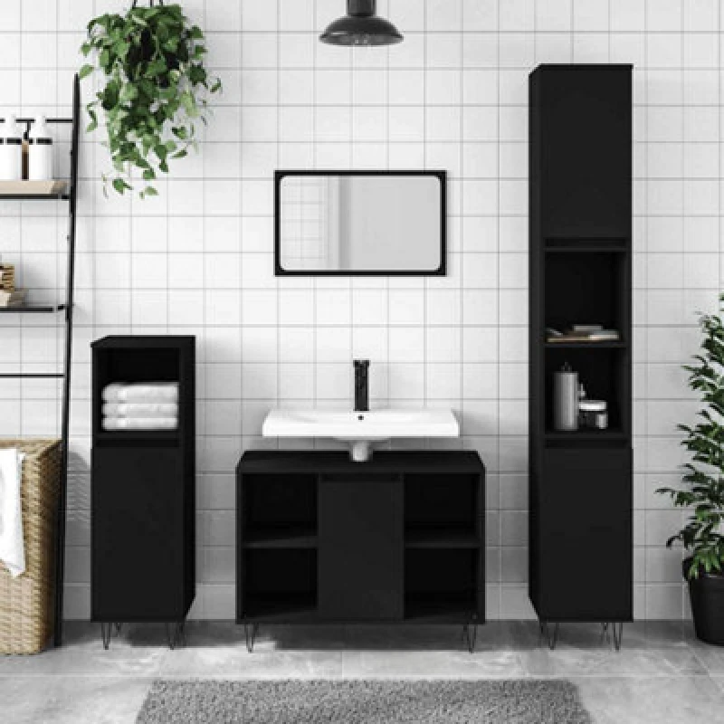 Image of Vidaxl Bathroom Cabinet Black 80X33X60 Cm Engineered Wood