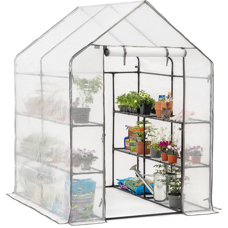 Image of Christow Walk Greenhouse Garden Grow House Reinforced Cover 8 Shelves Extra Large 6ft Clear
