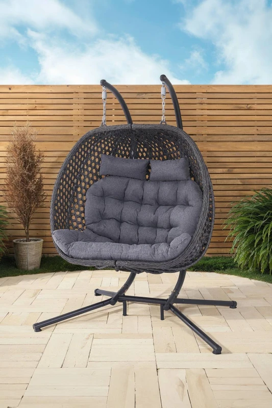 Image of More4Homes Sicily Double Hanging Rattan Egg Chair Grey
