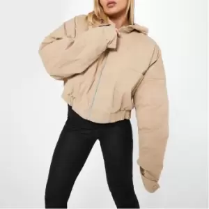 Image of I Saw It First Plus Size Hooded Crop Bomber Jacket - Grey