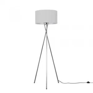 Image of Camden Chrome Tripod Floor Lamp with XL Cool Grey Reni Shade
