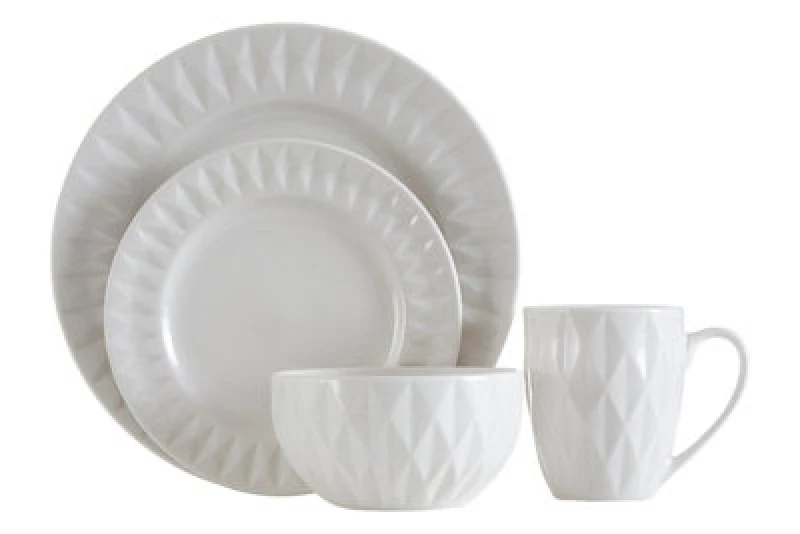Image of Orsina 16Pc Embossed White Porcelain Dinner Set, 16Pc Dinner Set, Embossed Dinner Set, White Ceramic Dinner Set