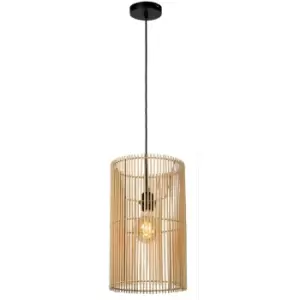 Image of Lucide JANTINE - Rattan Pendant Light - Ø26cm - 1xE27 - Light Wood