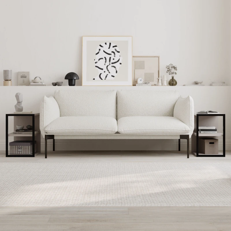 Image of Decortie Set of 2 Modern 'Echo' Sofa Side Tables 3-Tier with Metal Frame in Grey Size: 1 Pack Grey Unisex 1 Pack