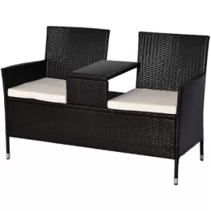 Image of Outsunny - Companion Seat Table Chair Conservatory Rattan Loveseat Garden Bench