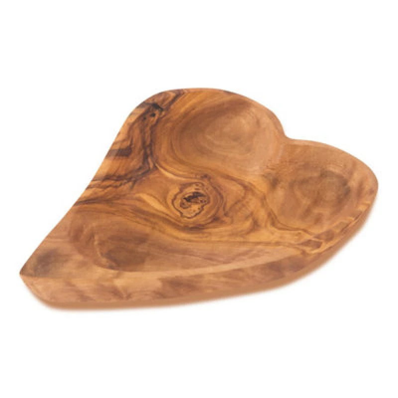 Image of Verano Spanish Ceramics Olive Wood Natural Grained Rustic Kitchen Dining Heart Shaped Snack Dish (L) 15cm x (W) 13cm Natural unisex