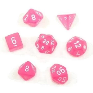 Image of Chessex Poly 7 Dice Set: Frosted Polyheral Pink/white