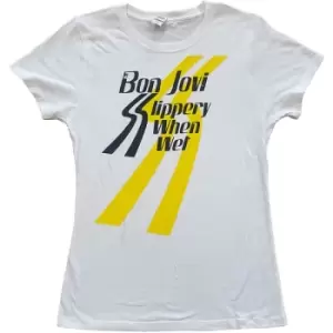 Image of Bon Jovi - Slippery When Wet Ladies X-Large T-Shirt - White