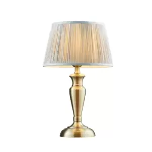 Image of Table Lamp Antique Brass & Silver Silk 60W E27 GLS Base & Shade e10242