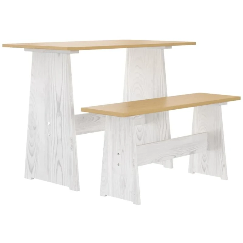 Image of VIDAXL Dining Table with Bench reine Honey Brown&White Solid Wood Pine Vidaxl 8720286343104