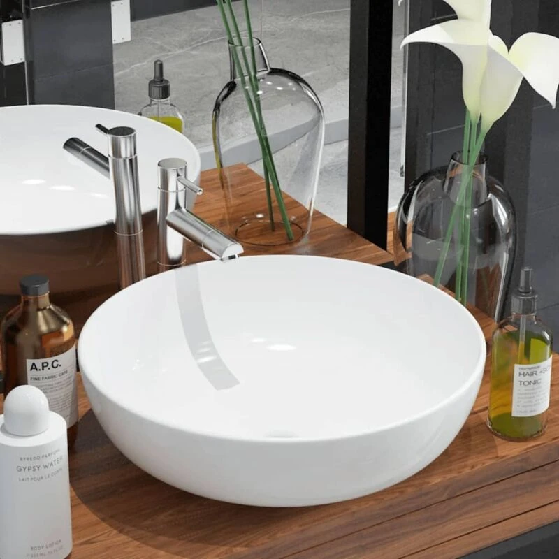 Image of vidaXL Basin Round Ceramic White 41.5x13.5cm Bathroom Above Counter Wash Sink