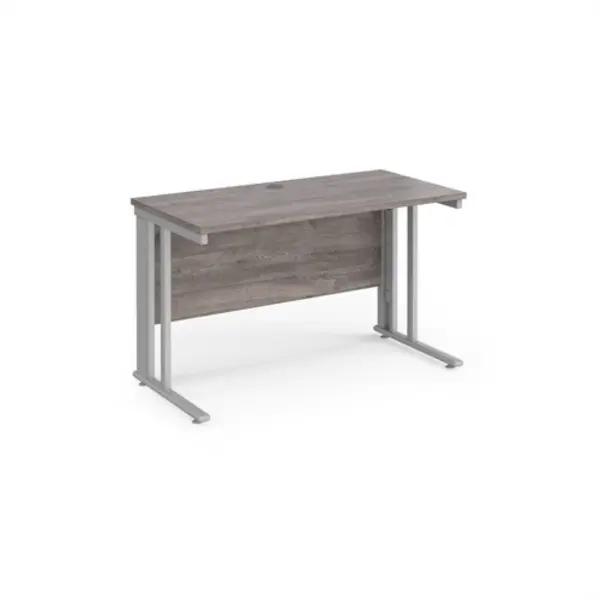 Image of Maestro 25 straight desk 1200mm x 600mm - silver cable managed leg frame, grey oak top