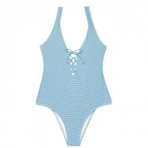 Image of Jack Wills Durleston Tie Front Swimsuit - Blue Check