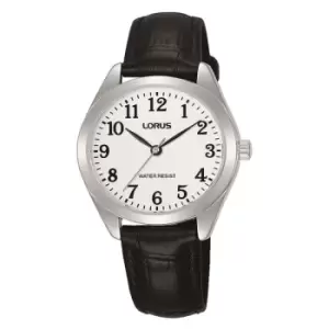 Image of Ladies Easy Reader Silver Case Black Leather Strap Watch