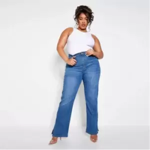 Image of I Saw It First Plus Size Comfort Stretch Split Hem Mom Jeans - Blue