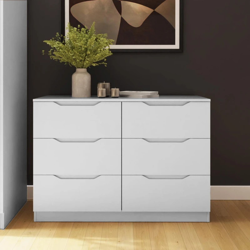 Image of FWStyle FWStyle Luno White 6 Drawer Modern Wide Chest Of Drawers White One Size Unisex 5056413129741