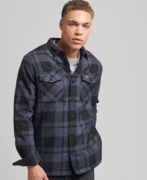 Image of Superdry Mens Sherpa Lined Miller Wool Overshirt Dark Grey / Roscoe Check Charcoal - Size: M
