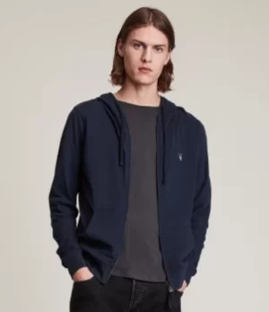 Image of AllSaints Mens Brace Hoodie, Fairbank Navy, Size: XXL